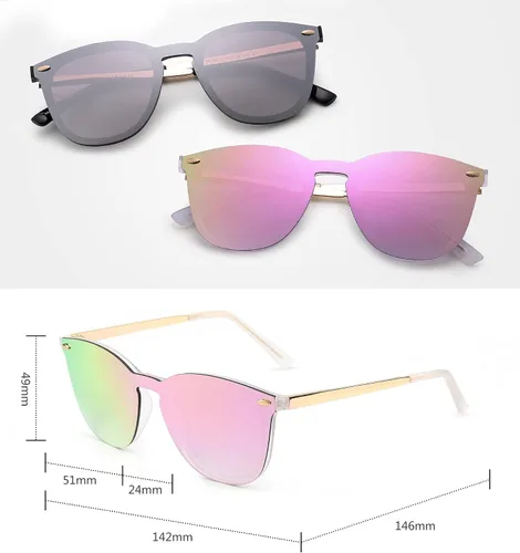 Miniatura 5 de Rimless Wayfarer Anteojos de sol en una sola pieza lente espejo reflectante, anteojos para hombres mujeres