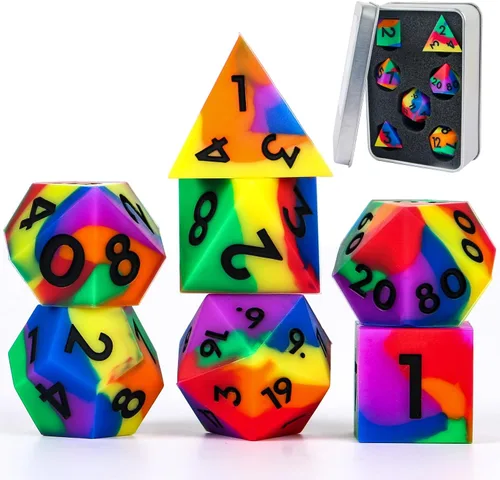 Miniatura 8 de DND - Juego de dados de borde afilado, 7 piezas de dados poliédricos DND con exquisito embalaje de caja de hoja, ideal para juegos de rol