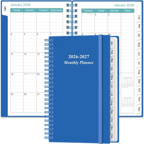Miniatura 13 de Agenda mensual 2026-2027, enero 2026 a junio 2027, dos páginas por mes, calendario mensual de 18 con pestañas, bolsillo interior, 6.4 x 8.5 Negro