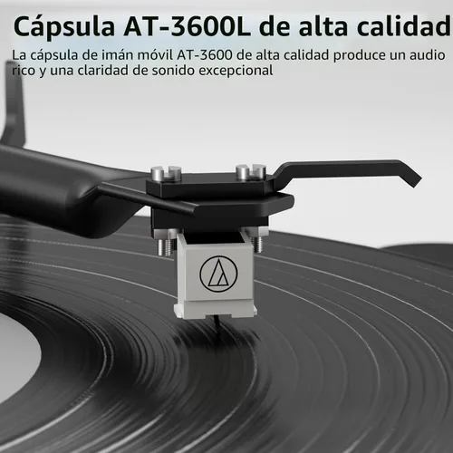 Miniatura 3 de Sistema de tocadiscos Bluetooth HiFi con altavoces de estantería de 36 vatios, reproductor de discos de vinilo con diseño patentado con cartucho