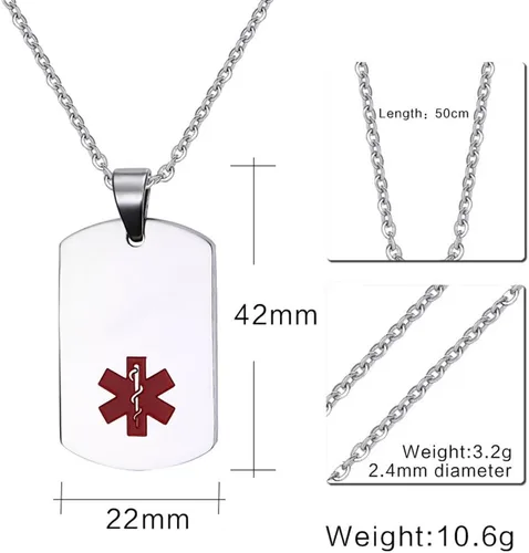 Miniatura 97 de VNOX Collar con colgante personalizado de acero inoxidable con grabado personalizado para identificación de alerta médica de emergencia para hombres