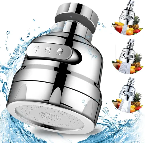 Cabezal rociador de grifo, extensor de grifo giratorio 360, 3 modos, antisalpicaduras, aireador de grifo de ahorro de agua, cromado
