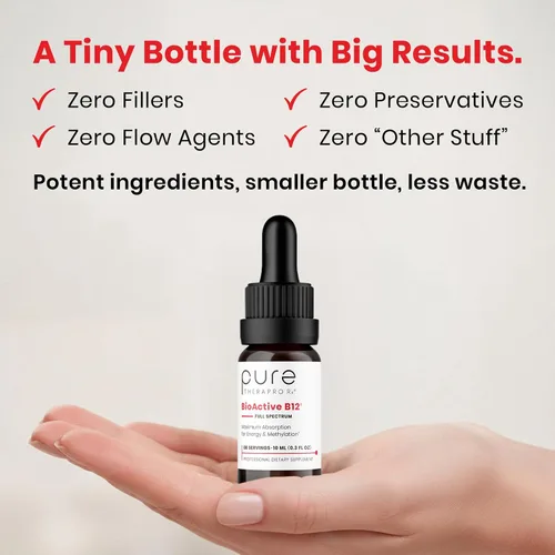 Miniatura 5 de Pure TheraPro BioActive Vegan Metilada Vitamina B12 Sublingual Líquida Metilcobalamina, Hidrocobalamina y Adenosilcobalamina 1,000 mcg por gota
