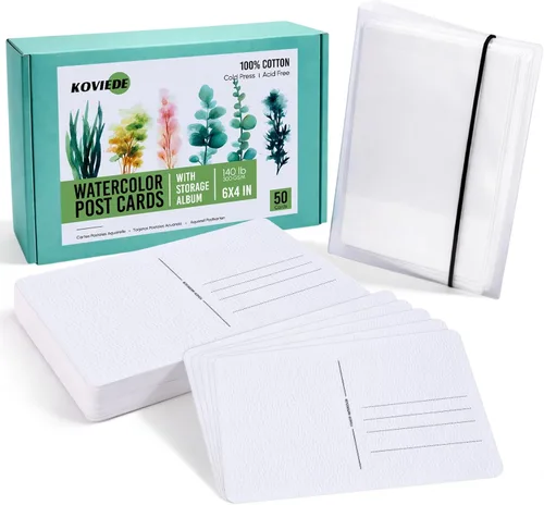 Miniatura 8 de KOVIEDE 50 hojas de postales de acuarela de 4 x 6, 140 libras/10.58 oz/m², 100% algodón, tarjetas de papel de color de agua, suministros de arte