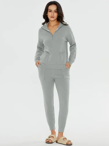 Miniatura 3 de DEEP SELF Conjunto de dos piezas para mujer, suéter de manga larga, media cremallera, pantalones deportivos con bolsillos