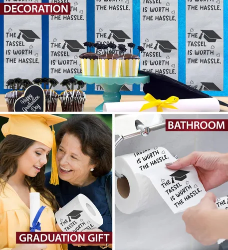 Miniatura 5 de Printed TP The Tassel is Worth The Hassle - Papel higiénico impreso con texto en inglés "The Tassel is Worth The Hassle", divertido rollo de papel