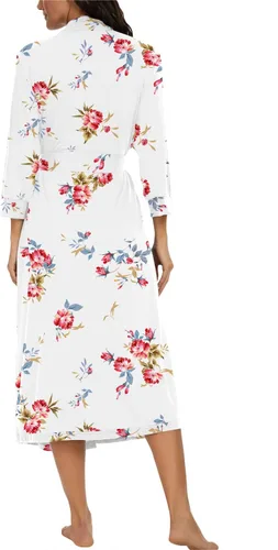 Miniatura 5 de VINTATRE Bata tipo kimono para mujer, bata larga de punto, ligera, suave, ropa de dormir con cuello en V, casual, ropa de descanso para mujer