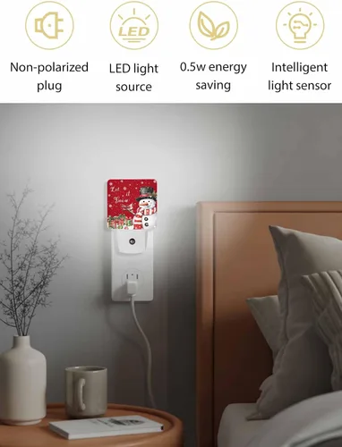 Miniatura 3 de Luces nocturnas de Navidad que se enchufan a la pared, luz nocturna roja con enchufe de muñeco de nieve y pájaro con sensor de luz del atardecer al