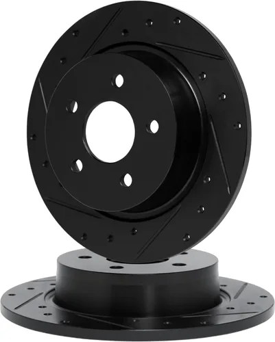 R1 Concepts Kit de rotor de freno trasero | Rotores de freno | Disco de freno | Perforado y ranurado||Compatible con Jaguar Vanden Plas, XJ12, XJ6,