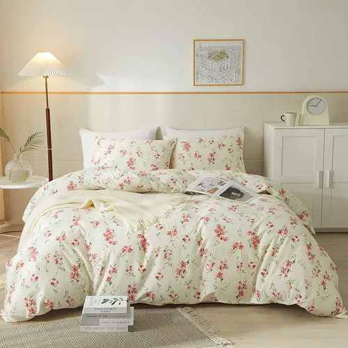 Miniatura 23 de AMWAN Juego de funda de edredón floral bohemio de algodón, ropa de cama con estética de jardín, elegante, botánico, con cierre con cremallera y 4