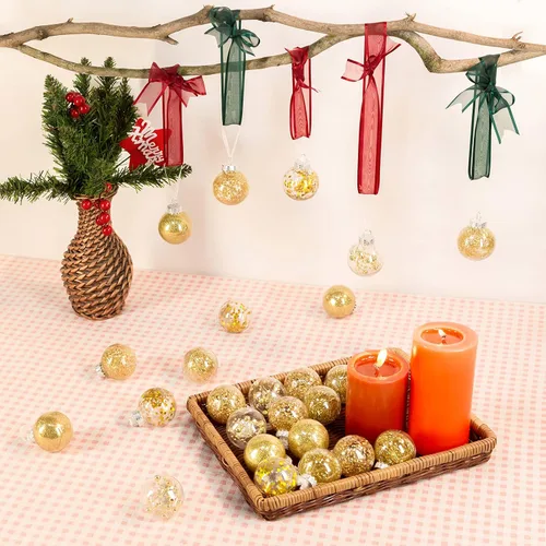 Miniatura 7 de 30 adornos de bola de Navidad transparentes inastillables, esferas decorativas de Navidad, esferas delicadas decoraciones (1.97''/50mm, dorado)