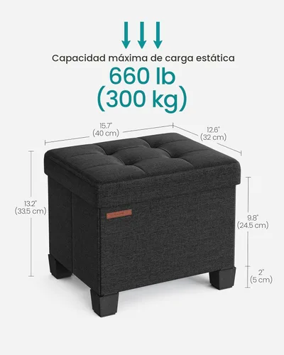Miniatura 3 de SONGMICS Otomana de almacenamiento, reposapiés otomano pequeño con patas, taburete de pie de 12.6 x 15.8 x 13.2 pulgadas, carga de hasta 660 libras