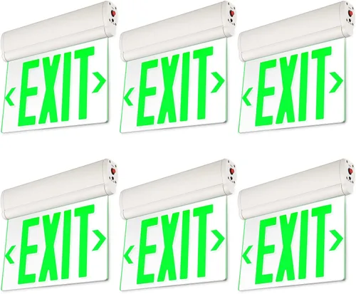 Miniatura 10 de LEONLITE Señal de salida de emergencia verde, UL 924, letrero de salida LED con borde iluminado, luces de salida cableadas con batería de respaldo