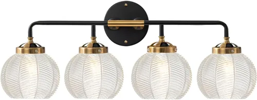 Miniatura 12 de Lámpara de tocador de baño de 3 luces, luz negra de montaje en pared con pantalla de vidrio verde, aplique de pared de mediados de siglo, lámpara