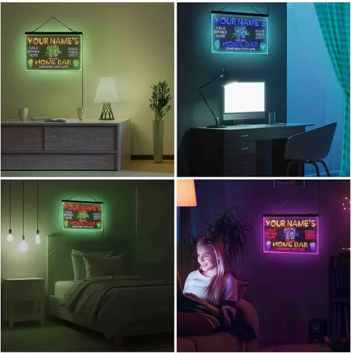 Miniatura 4 de Tazas de cerveza personalizadas, letrero de luz LED de neón tricolor, una decoración artística única grabada en 3D Nombre personalizado Fecha