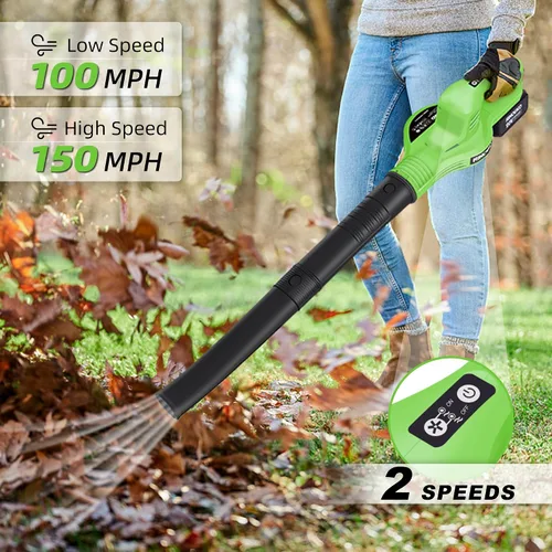 Miniatura 2 de Soplador de hojas inalámbrico, soplador de hojas eléctrico de 20V con batería de 4000mAh y cargador, 2 modos de velocidad, sopladores de hojas