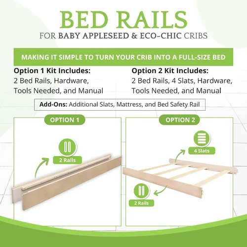 Miniatura 3 de Kit de conversión de tamaño completo, rieles de cama para cunas convertibles ecológicas y ecológicas de semilla de manzana, riel de madera maciza