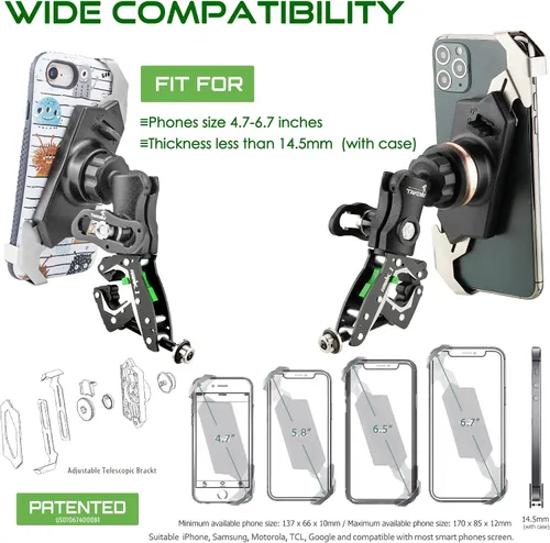 Miniatura 5 de Clampod HAWK1-PH05 - Soporte para teléfono, base de abrazadera para manillar de motocicleta y varios vehículos, ajustable, estable, brazo de doble