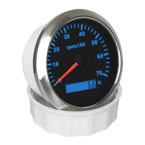 Miniatura 2 de ELING Tacómetro de motor de 3.346 in, medidor de rpm, calibre 0-7000 RPM para automóvil, barco, camión, con medidor de horas LCD, retroiluminación
