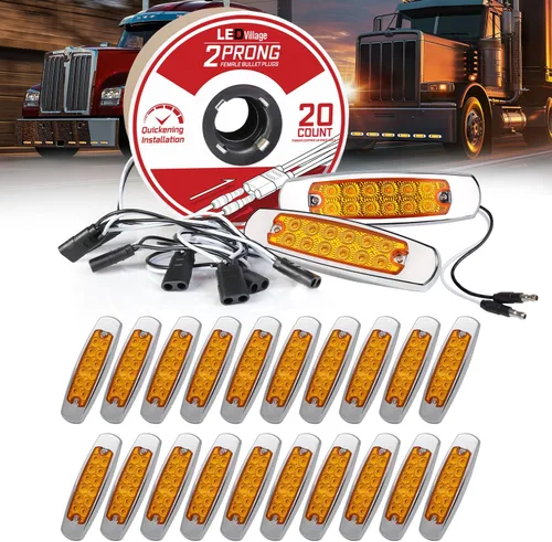 Miniatura 13 de Paquete de 20 (10 ámbar + 10 rojo) Luces LED de marcador lateral de 12 V con enchufe de 2 cables (CC), 12 luces LED para guardabarros, montaje