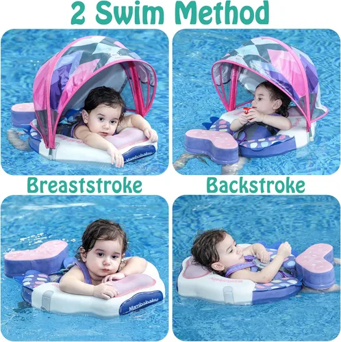 Miniatura 2 de Mambobaby Flotador Mejorado con Cola Añadida para Bebé con Toldo para Anillo de Natación de Cintura Infantil, Entrenador de Natación, Flotadores No