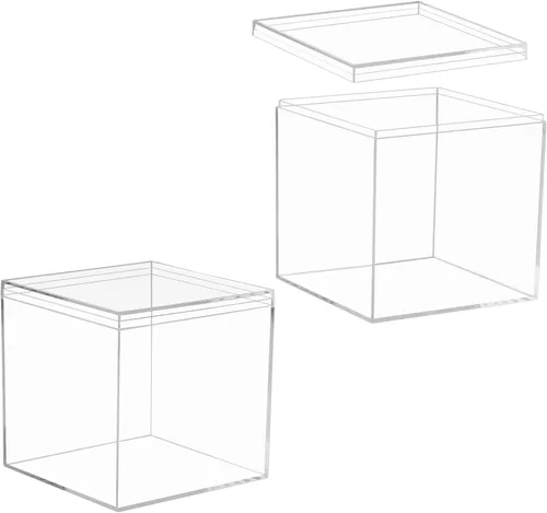Miniatura 6 de KissYou Caja de Acrílico Transparente Caja de Exhibición con Tapa Cubo Cuadrado de Plástico Contenedores Transparentes Caja de Almacenamiento