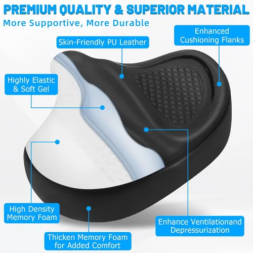 Miniatura 5 de CDYWD Oversized Bike Seat for Men & Women Comfort Wide, Soft Padded Bicycle Seat, Comfortable Large Bike Saddle for Peloton, Electric Scooter