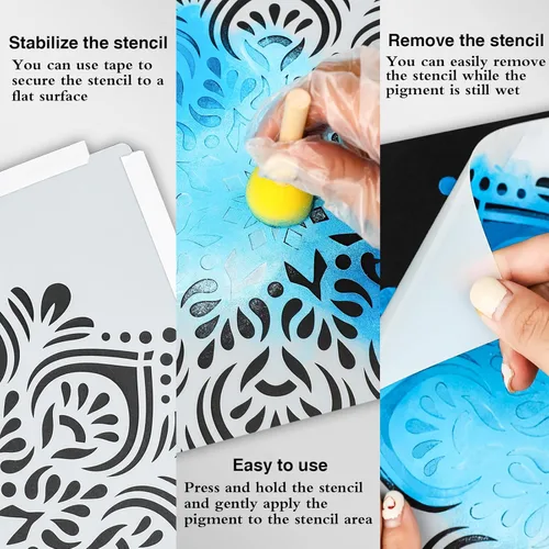 Miniatura 3 de SUNFEEL Paquete de 9 Plantillas Grandes de Mandala - Plantillas Reutilizables de 12 x 12 Pulgadas, Para Manualidades de Bricolaje de Pared y Suelo