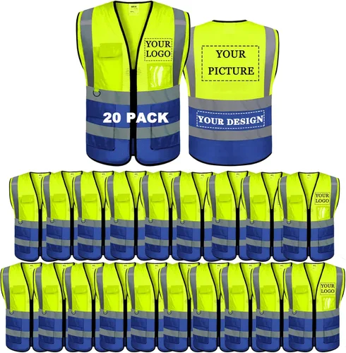 Miniatura 25 de Chaleco de seguridad con logotipo personalizado de alta visibilidad, chaleco reflectante clase 2, ropa de trabajo de construcción con 5 bolsillos