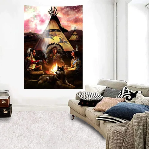 Miniatura 2 de SHRAPHY Tapiz indio nativo americano de 40 x 60 pulgadas, tapiz psicodélico estrellado, arte tribal del suroeste, tapices colgantes de pared