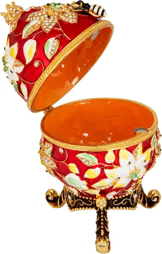 Miniatura 4 de QIFU Huevo de Pascua: Extra grande de 7 pulgadas, pintado a mano, esmaltado decorativo con bisagras, joyero, regalo único para decoración y Rojo