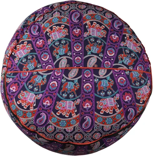 Miniatura 5 de Trade Star Funda para puf otomano con diseño de mandala, taburete decorativo indio, puf étnico bohemio, decoración 100% algodón, redondo, funda