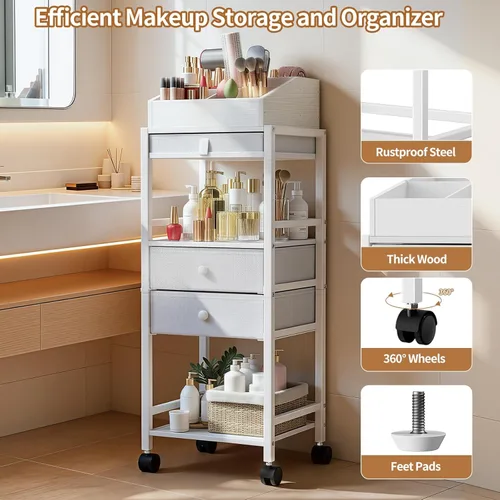 Miniatura 6 de Luxspire Carrito organizador de maquillaje, organizadores de cuidado de la piel de piso, almacenamiento de maquillaje con cajones, organizador