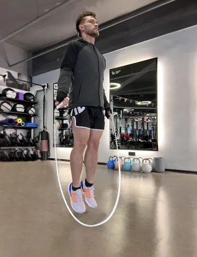 Miniatura 4 de Cuerdas de salto de PVC blanco para fitness de 0.197 in con asas de ABS irrompibles/cuerda de salto de velocidad ajustable para interiores