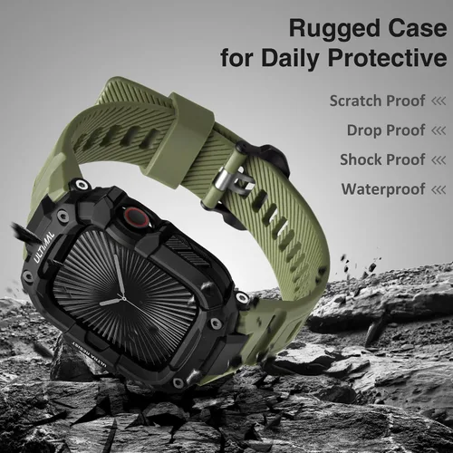 Miniatura 34 de ULTIMAL - Correa resistente con estuche para Apple Watch de 44 mm, correa protectora a prueba de golpes de grado militar para hombres, correa