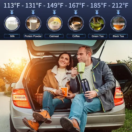 Miniatura 7 de Hervidor Eléctrico para Automóvil con Aislamiento al Vacío, Vaso Térmico de Acero Inoxidable Miicasa Calentador de Agua para Automóvil, Hervidor