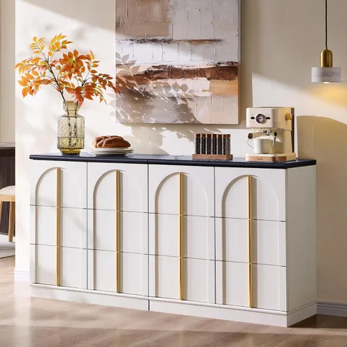 Miniatura 14 de ACCOHOHO Armario buffet con almacenamiento y puertas arqueadas, aparador de madera de 63 pulgadas con estante ajustable, modernas mesas de café
