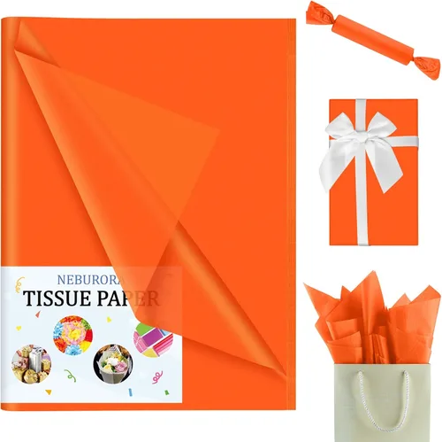 Miniatura 2 de NEBURORA Papel de seda naranja para bolsas de regalo, 60 hojas de color naranja brillante, papel de embalaje de 14 x 20 pulgadas para envoltura