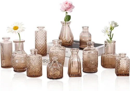 Miniatura 15 de Juego de 4 jarrones de cristal para brotes, pequeños jarrones de flores transparentes vintage como centros de mesa para mesa a granel, lindos mini