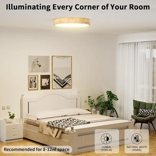 Miniatura 4 de Lámpara de Techo LED Empotrada: 12 Pulgadas 24W Luminaria de Dormitorio de Madera con Lámparas de Techo Redondas Modernas Planas Aéreas Minimalistas