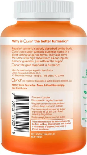 Miniatura 8 de Qunol Gomitas de cúrcuma sin azúcar, gomitas con 500 mg de curcumina de cúrcuma, suplemento de apoyo articular, curcumina tumérica de ultra alta