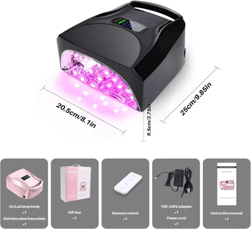 Miniatura 8 de Lámpara de uñas UV inalámbrica de 52 LED, alta potencia de 96 W, base de espejo magnético, luz de pulgar, 4 temporizadores, sensor automático
