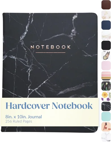 WORLD TRAVELER Eccolo - Diario grande con páginas rayadas, cuaderno de escritura, tapa dura, 256 páginas blancas con líneas, marcador de cinta, se