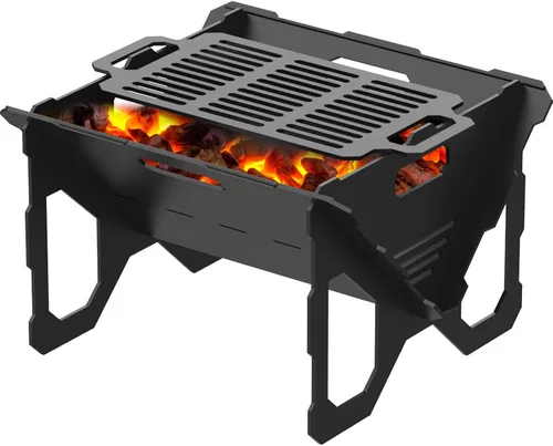 Pozo de fuego de 20 pulgadas, Pozo de fuego portátil para exteriores con bandeja para BBQ, Pozos de fuego de acero desmontables para camping para
