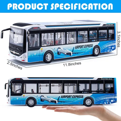 Miniatura 4 de Juguetes de autobús de fundición a presión 1/42, vehículos de juguete de autobús urbano de metal con luces y puertas que se abren para niños