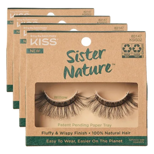 Miniatura 11 de Pestañas postizas KISS Sister Nature, "Dawn", 12 mm, 100% pelo natural, caja de papel reciclable, impresas con tinta de soja, sin crueldad, veganas