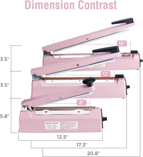 Miniatura 7 de METRONIC Sellador de impulso de 8 pulgadas, máquina selladora térmica manual para bolsas de plástico, selladores de bolsas retráctiles, máquina