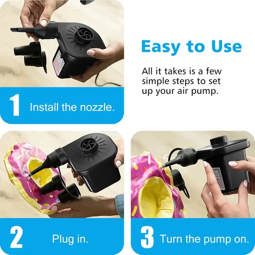 Miniatura 6 de Electric Air Pump for Inflatables,Portable Quick-Fill Air Pump with 3 Nozzles,110V AC/12V DC,Inflator & Deflator Pumps for Outdoor Camping,Air