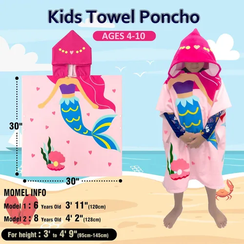Miniatura 4 de growell Toallas de playa con capucha para niños – Toalla de baño para niños pequeños, niñas y niños, cubiertas de natación para edades de 4 a 10