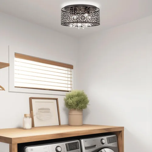 Miniatura 7 de Kira Home Brielle - Lámpara de techo moderna de 15 pulgadas, pantalla de metal geométrico glamorosa de 4 luces con cristales en cascada, acabado